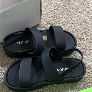 Fashion Black Women's Strappy Slide Sandals